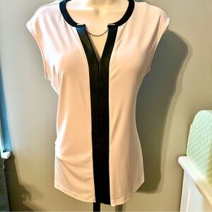 Calvin Klein Pale Pink and Black Women's Top with gold chain detail